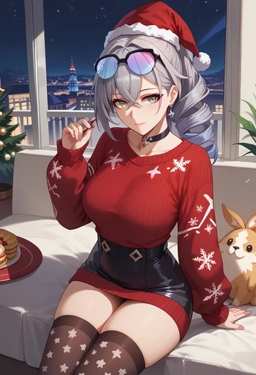 star rail,silver wolf,Christmas,sweater dress,stockings  - AI generated anime art